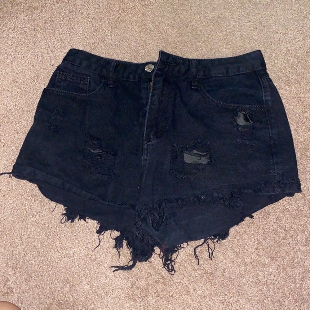 Black ripped jean shorts
